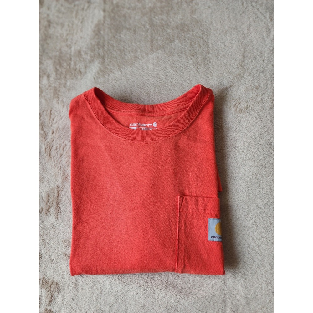 Carhartt K87 Mens Loose Fit Pocket T-Shirt Orange Cotton Short Sleeve Large - Picture 10 of 10